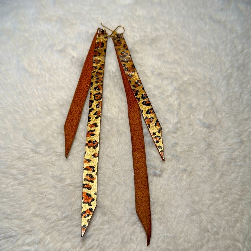 Animal print leather earrings.
